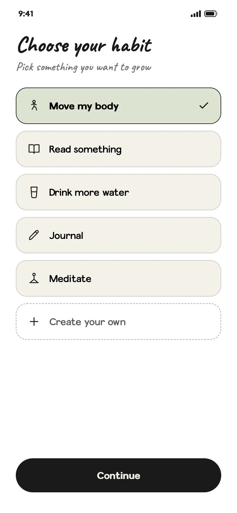 Choose a habit in Claude