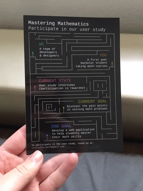 A flyer with a maze design that invites math students to participate in a user study