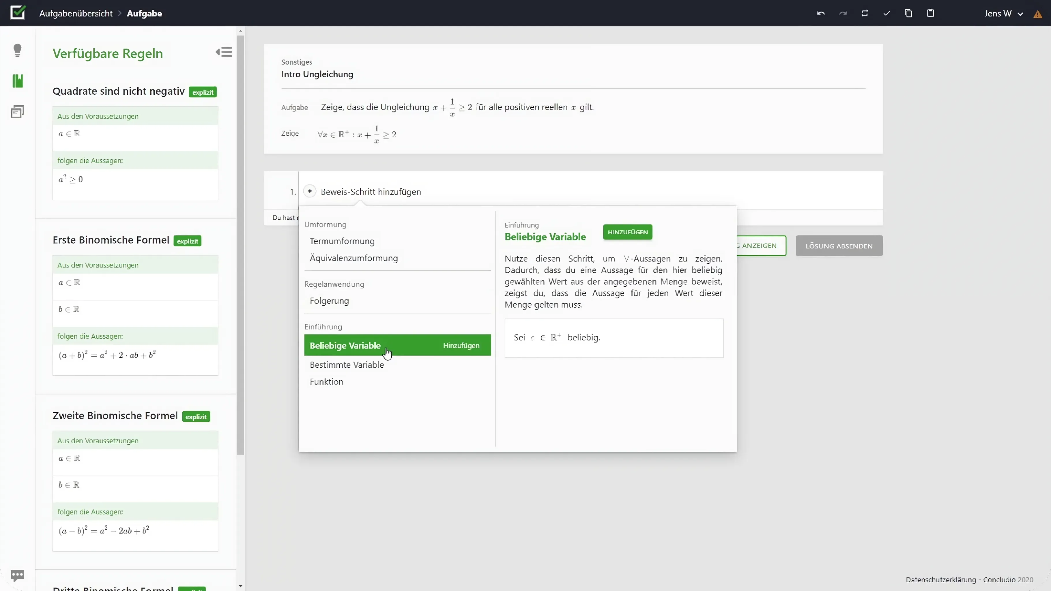 The concludio editor interface