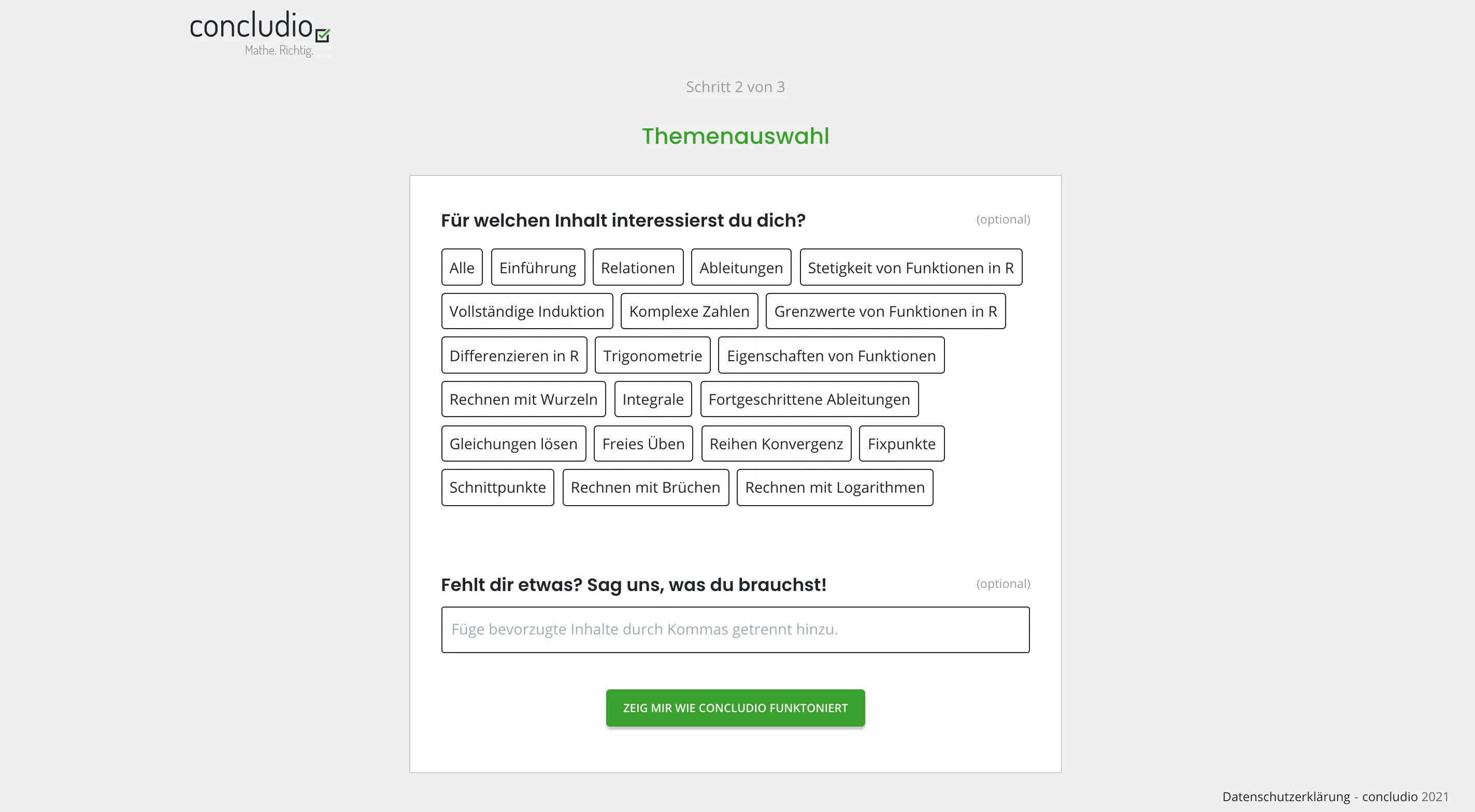 Onboarding content selection step
