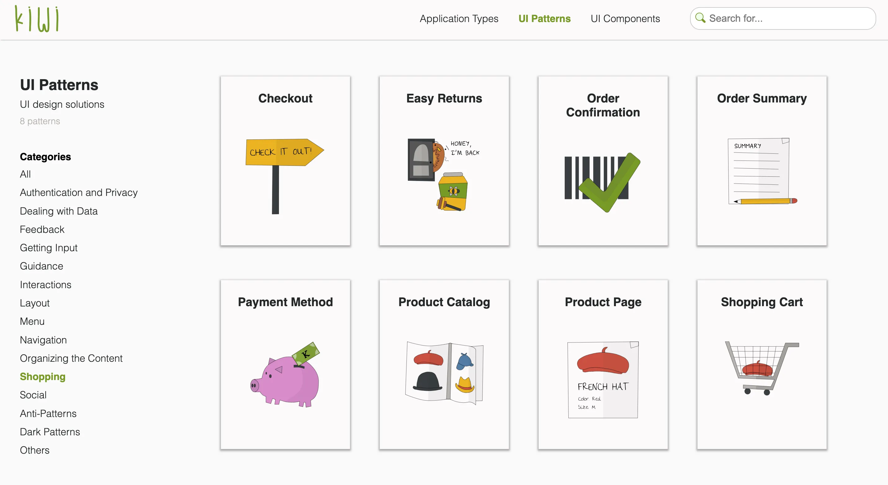 UI patterns related to online shopping
