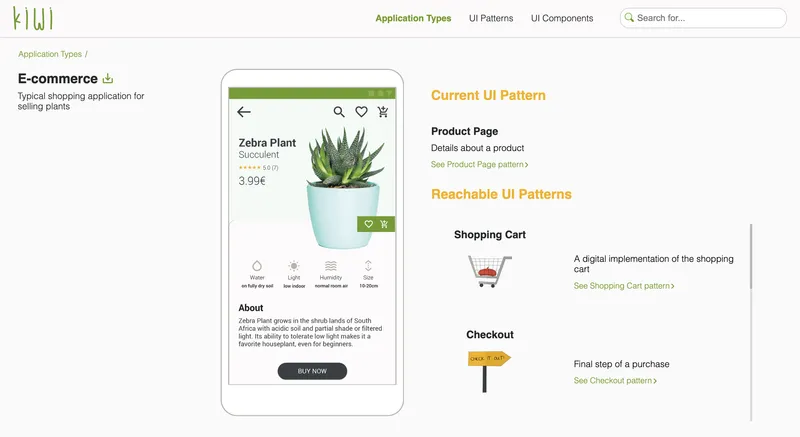 The desktop screen design of the kiwi library presenting an e-commerce interactive prototype