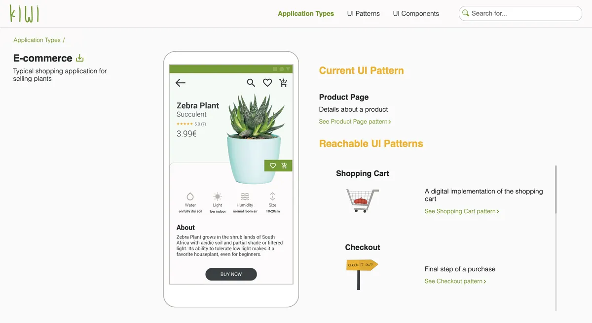 The desktop screen design of the kiwi library presenting an e-commerce interactive prototype