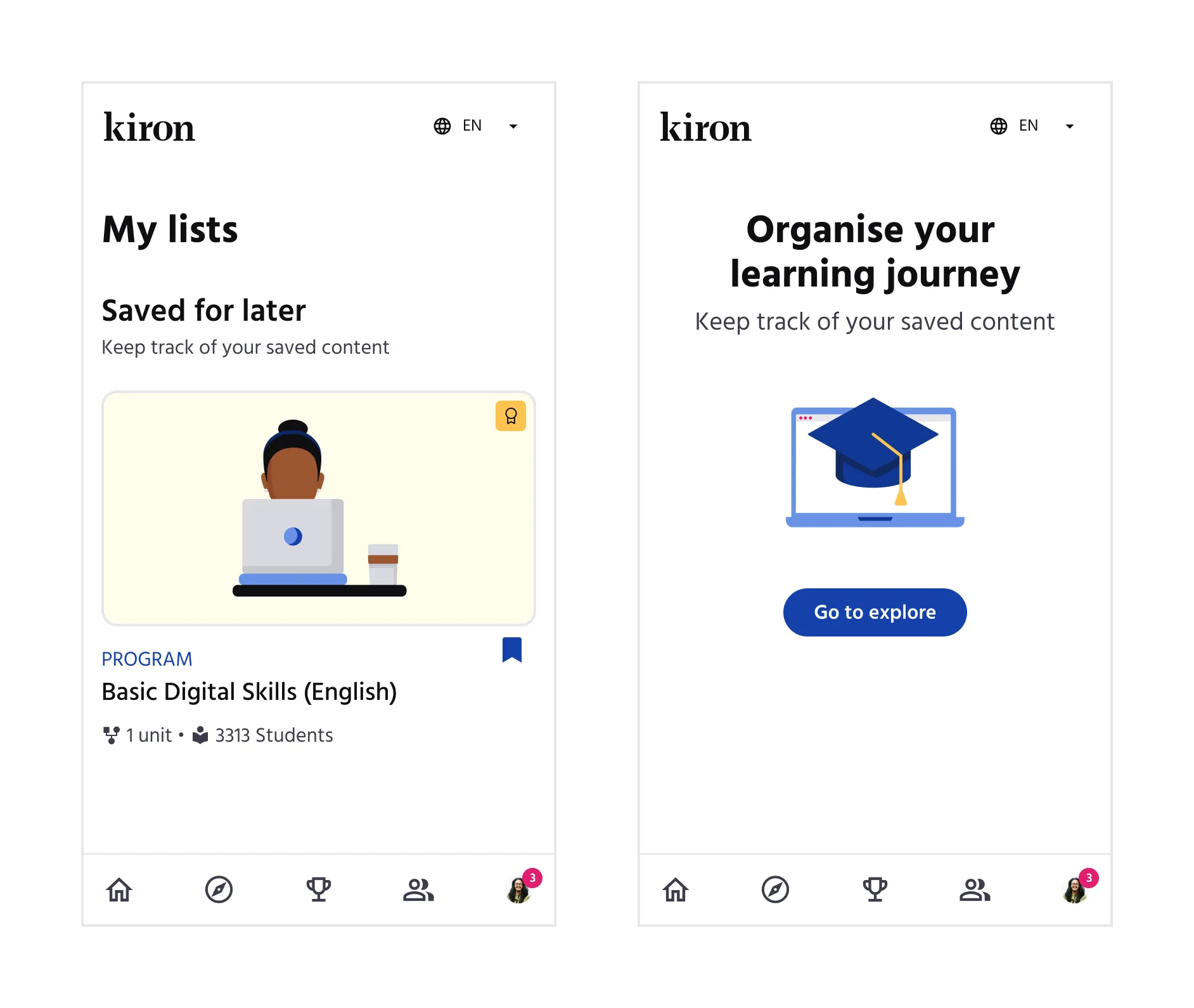 My lists page — mobile view