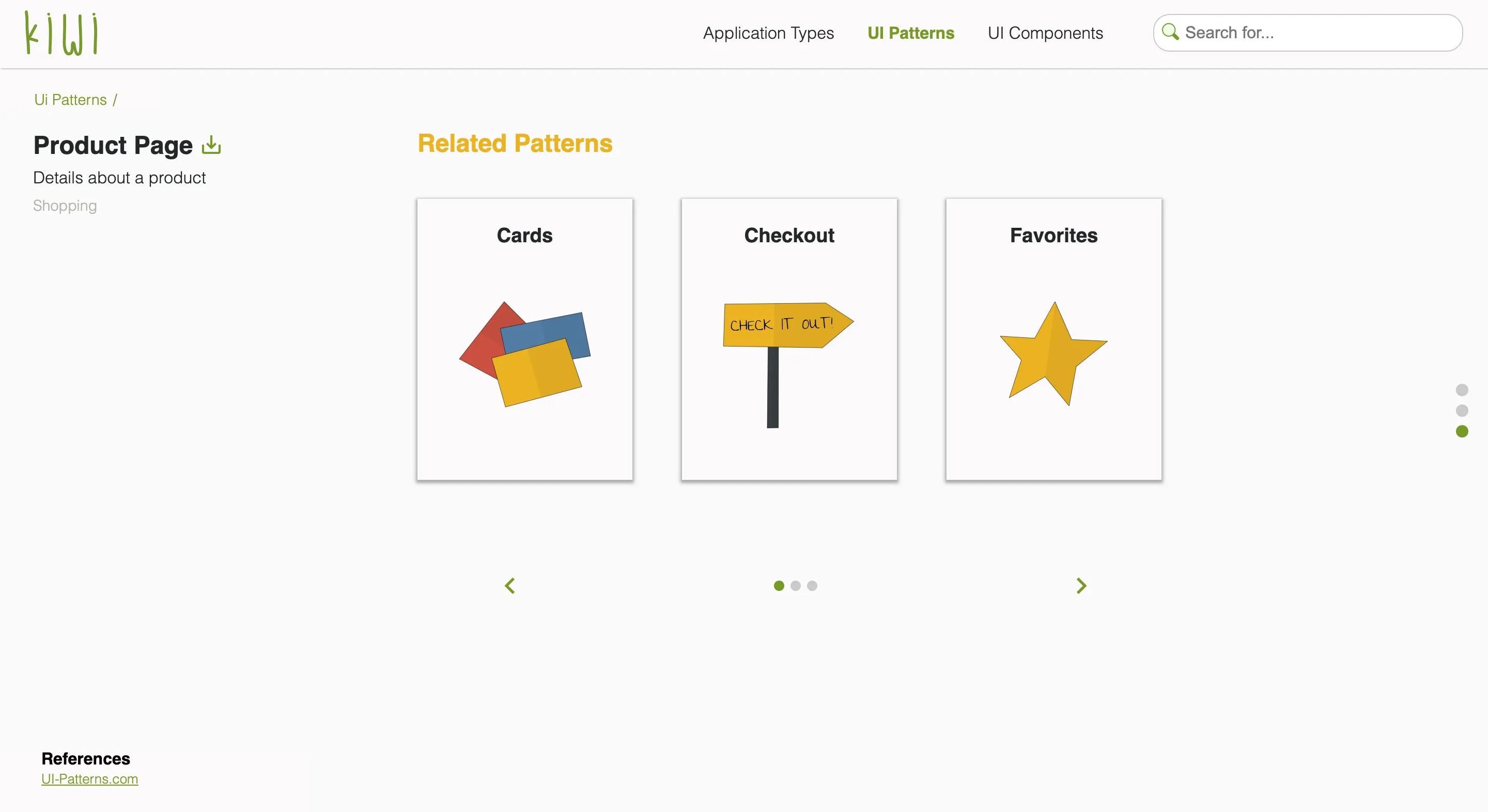 UI patterns often used with Product Page