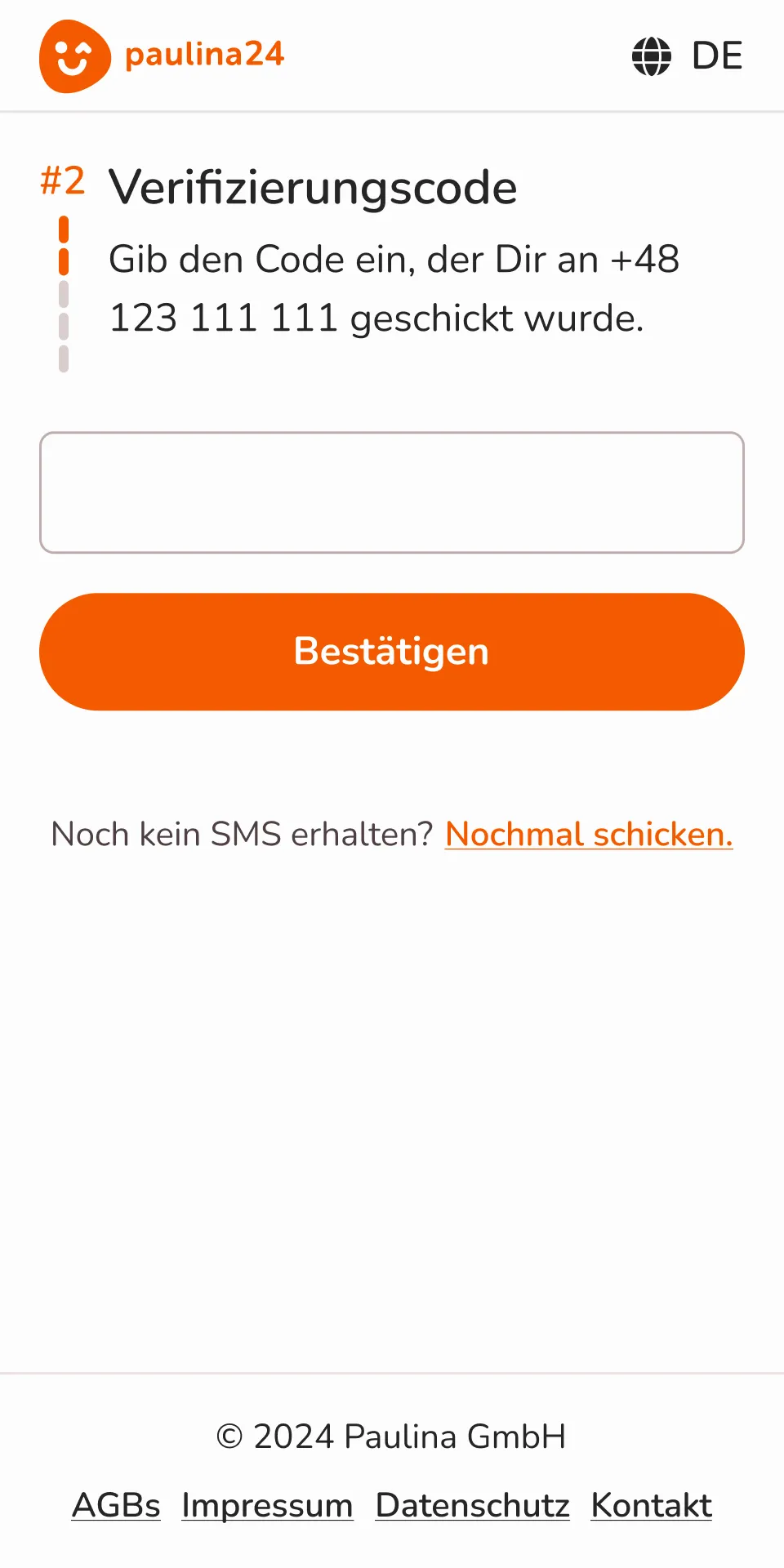 v2 one-time verification code screen (funnel step 2)
